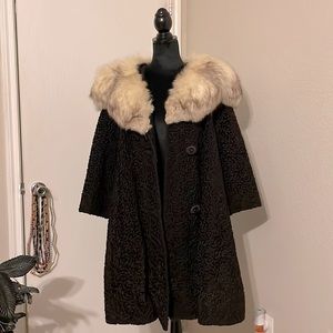 Genuine Fox collar heavy brocade coat